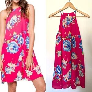 Everly Pink Floral Sundress Mini Women Sz Small Halter Neck Sleeveless